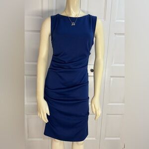 Nicole Miller Royal Blue Ruched Knee Length Sheath Dress - Size S - EUC